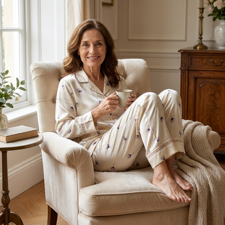 Céleste | Lace-Trimmed Floral Pajama Set